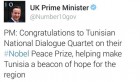 Prix Nobel de la Paix : David Cameron félicite les tunisiens