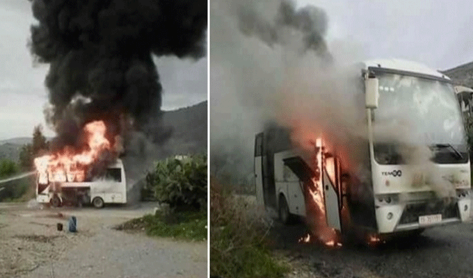 Jendouba : Un bus scolaire prend feu en se rendant dans une école à Bou Salem