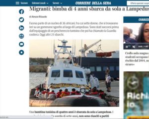 La fillette tunisienne de 4 ans arrivée à Lampedusa fait “LA UNE” des journaux italiens (photos)
