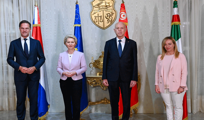 Kais Saied s’entretient avec Giorgia Meloni, la présidente de la commission européenne et le premier ministre néerlandais